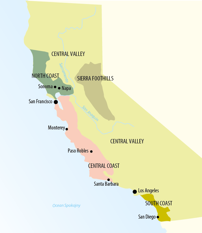 Kalifornia- mapa winiarska Piemontu