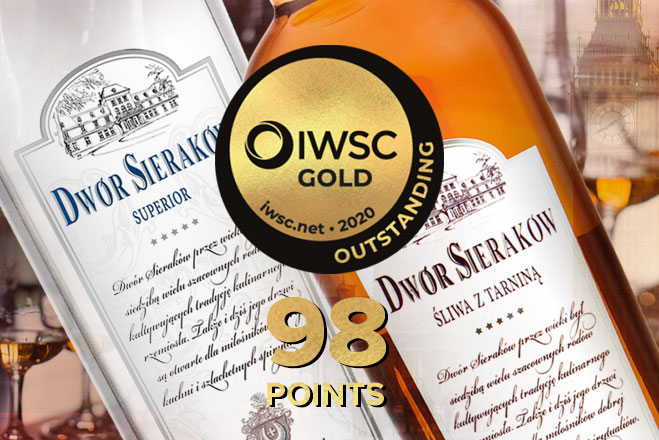 Wódka Dwór Sieraków wyróżniona w konkursie IWSC 2020 w Londynie!