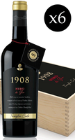 Zestaw 6 butelek wina 1908 Nero di Gio w drewnianej skrzynce