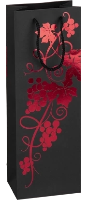 Czarna torebka z motywem winogrona na 1 butelkę