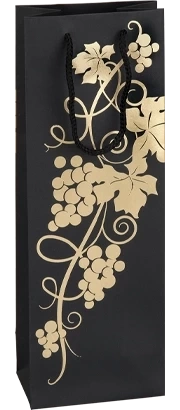 Czarna torebka z motywem winogrona na 1 butelkę